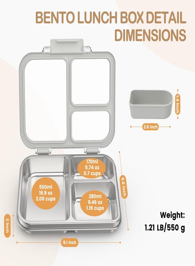BABHAMNESS Stainless Steel Bento Lunch Box for Kids Adults, 3 Compartments Metal Bento Box with Transparent Lid & Silicone Container for Kids,Dishwasher-Safe,School & Travel,BPA-Free(Grey) - Image 5