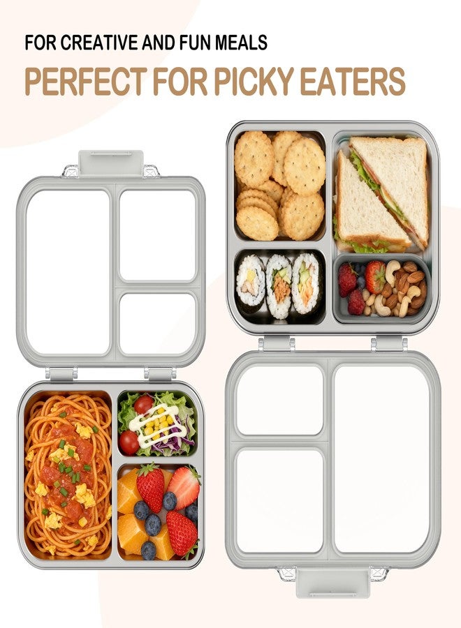 BABHAMNESS Stainless Steel Bento Lunch Box for Kids Adults, 3 Compartments Metal Bento Box with Transparent Lid & Silicone Container for Kids,Dishwasher-Safe,School & Travel,BPA-Free(Grey) - Image 3