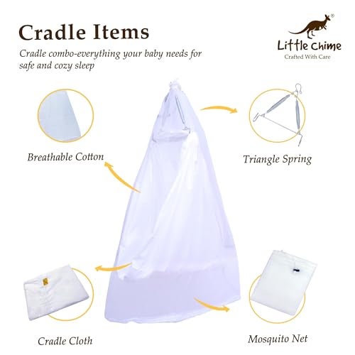Little Chime White Cotton Swing Cloth with Spring Set and Mosquito Net/Jhula/Jhoola/Cotton Cradle Cloth/Hanging Swing/Cradle Cloth (White, Large) - Image 2