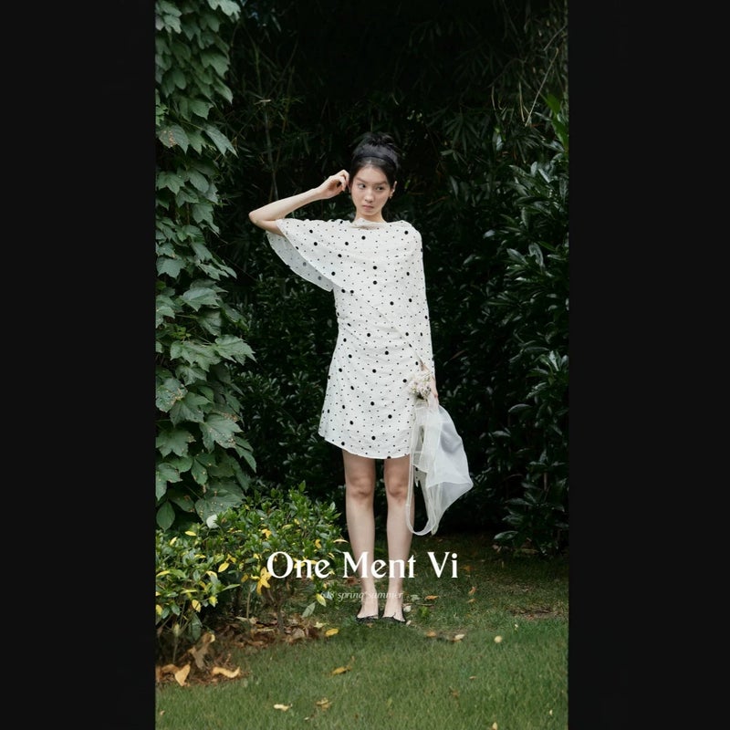 فستان One-nt VI 6-in-1 تنسل بولي دوت مع عباءة قابلة للفصل وخصر مجعد بلا أكمام - Image 1