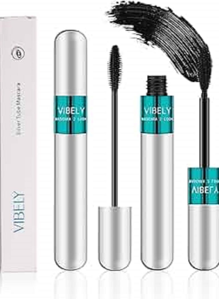 Vibely ماسكارا Vibely من Lash Cosmetics، ماسكارا Vibely تطيل الرموش 5 مرات وتمنع تساقطها، ماسكارا Thrive 2 في 1، ماسكارا من ألياف الحرير رباعية الأبعاد، ماسكارا Vibely سوداء لإطالة الرموش وتكثيفها بشكل طبيعي، تدوم طويلاً (أسود) - Image 1