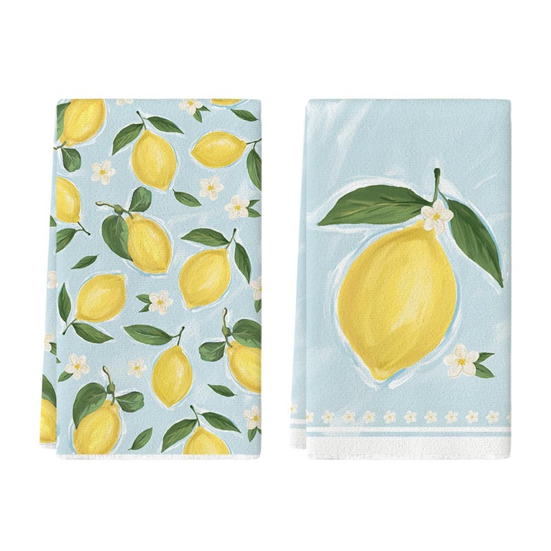 Artoid Mode Lemon Flower Summer Kitchen Towels Dish Towels 18x26 Inch Seasonal Summer Decoration Hand Towels Set of 2