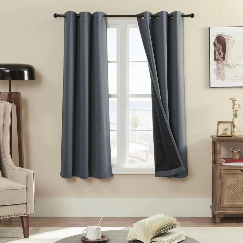 Rutterllow 100% Blackout Curtain 2 Panels , Heat and Full Light Blocking Drapes with Grommets for Bedroom, Thermal Insulated Window Treatment Drapes for Living Room (Dark Grey, 42Wx63L) - Image 1