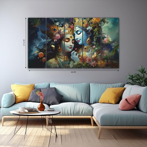 The Castle Decor Radha Krishna Wall Painting For Living Room Big Size - Radha Krishna Photo Frame Wall Decor For Bedroom,Office,Hotels - Peaceful Digital Painting Wooden Framed For Gifting (27X48") - Image 2