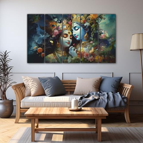 The Castle Decor Radha Krishna Wall Painting For Living Room Big Size - Radha Krishna Photo Frame Wall Decor For Bedroom,Office,Hotels - Peaceful Digital Painting Wooden Framed For Gifting (27X48") - Image 1