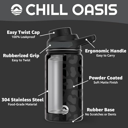 Chill Oasis Water Bottle | Compatible With Popular Flavor Cartridges | BPA Free, Leak Proof, Double-Walled Vacuum Insulated Stainless Steel, and Dishwasher Safe | Cold for 24 Hours (Leopard, 12oz) - Image 3