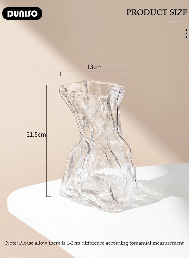 DUNISO Clear Glass Vase, Irregular Shaped Flower Vases for Centerpiece Table Indoor Desk Decor, Unique Balcony Flowers Container Decor, Geometric Vase for Office Decoration, Shelf, Table, Bookshelf  - Image 4