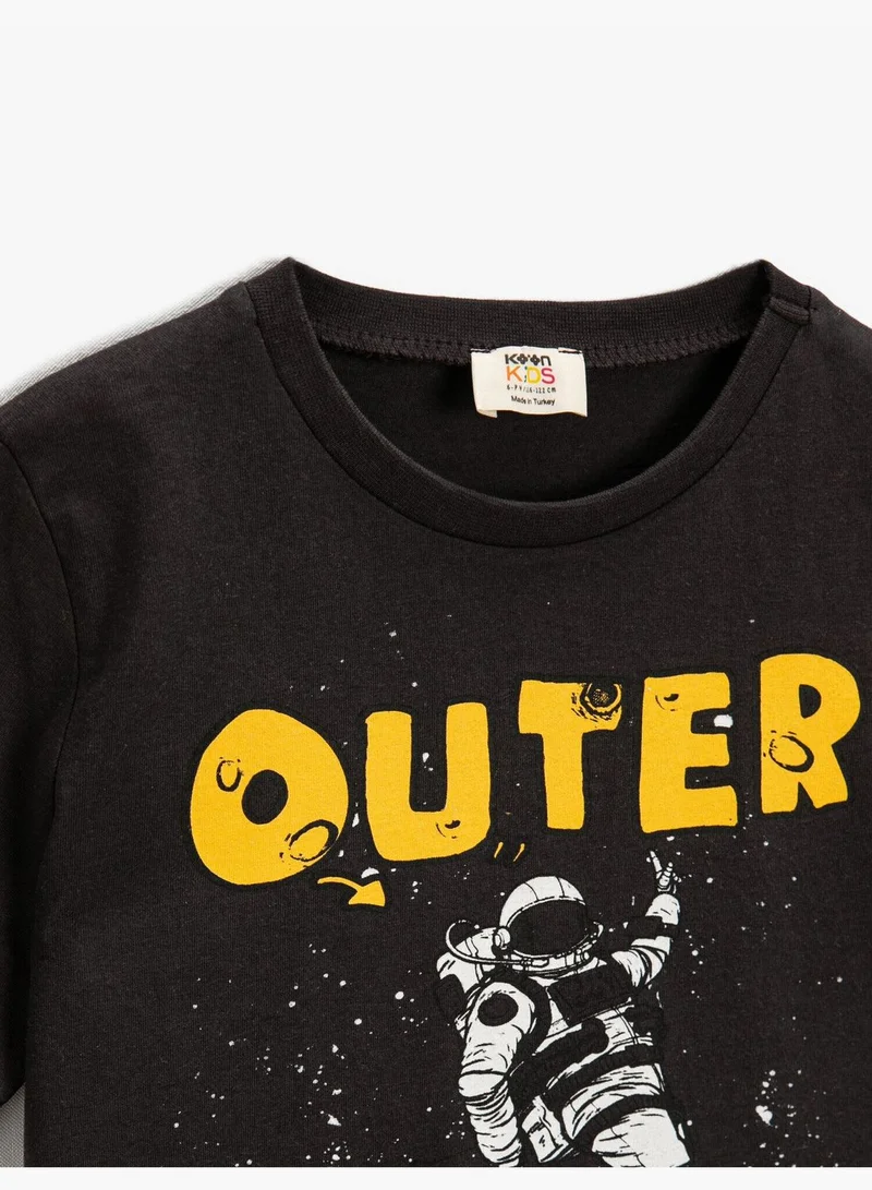 KOTON Astronaut Printed Short Sleeve T-Shirt Cotton