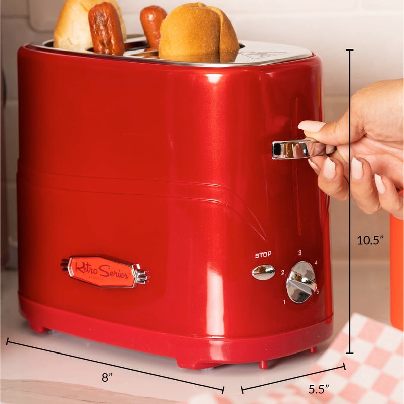 Nostalgia 2 Slot Hot Dog and Bun Toaster with Mini Tongs, Retro Toaster, Cooker that Works Chicken, Turkey, Veggie Links, Sausages Brats, Metallic Red - Image 4