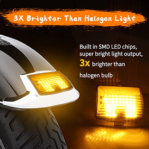 MotoParAcc DTR2017 Smoked Front Amber LED Fender Tip Lights for Harley Heritage, Sportster, Road Glide Touring Fatboy Softail Electra Glide FLHTC FLHTK FLTRU FLHTKL - Image 2