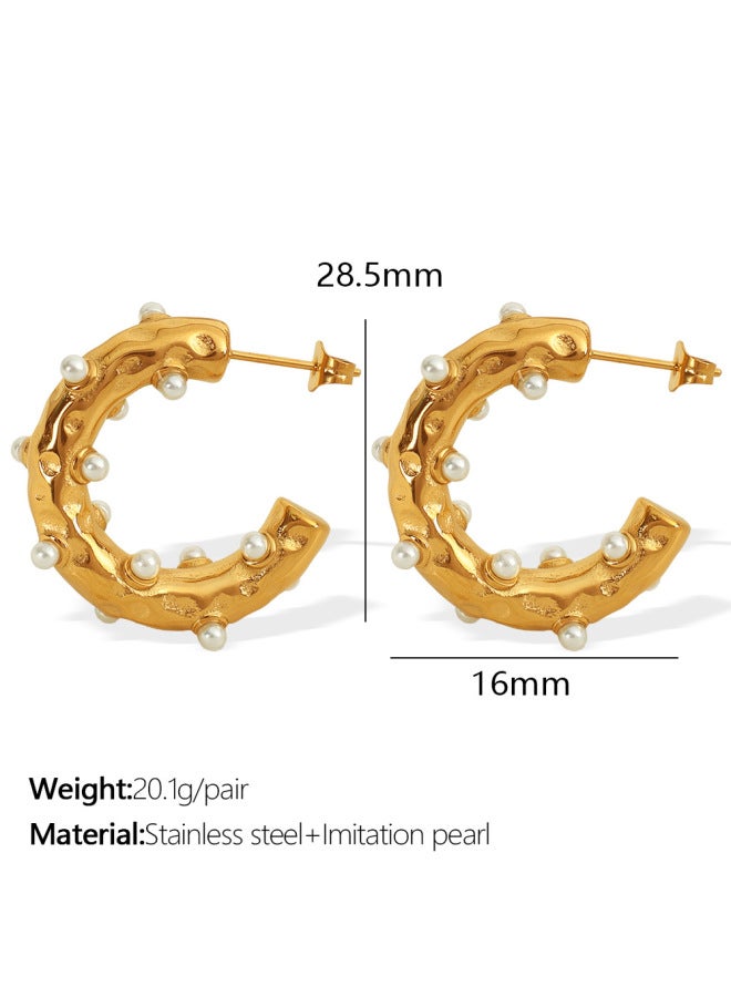 Hot Concave-convex Diamond C- Shaped Ear Ring Titanium Steel Plated 18k Gold Ear European And American Retro High-grade Personalized Ear elry