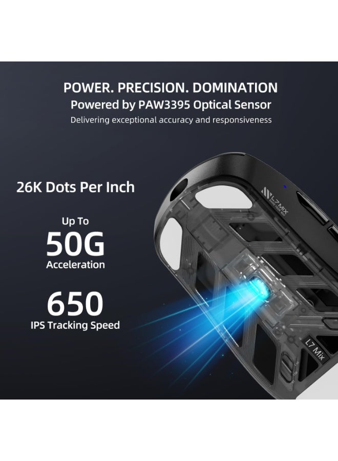 Machenike L7 Mix Wireless Gaming Mouse with RGB Backlit,26,000 DPI,PAW3395 Sensor,Ultra-Lightweight,Programmable Buttons,Long Battery Life,White Mouse Gaming for Laptop,PC,Mac - Image 5