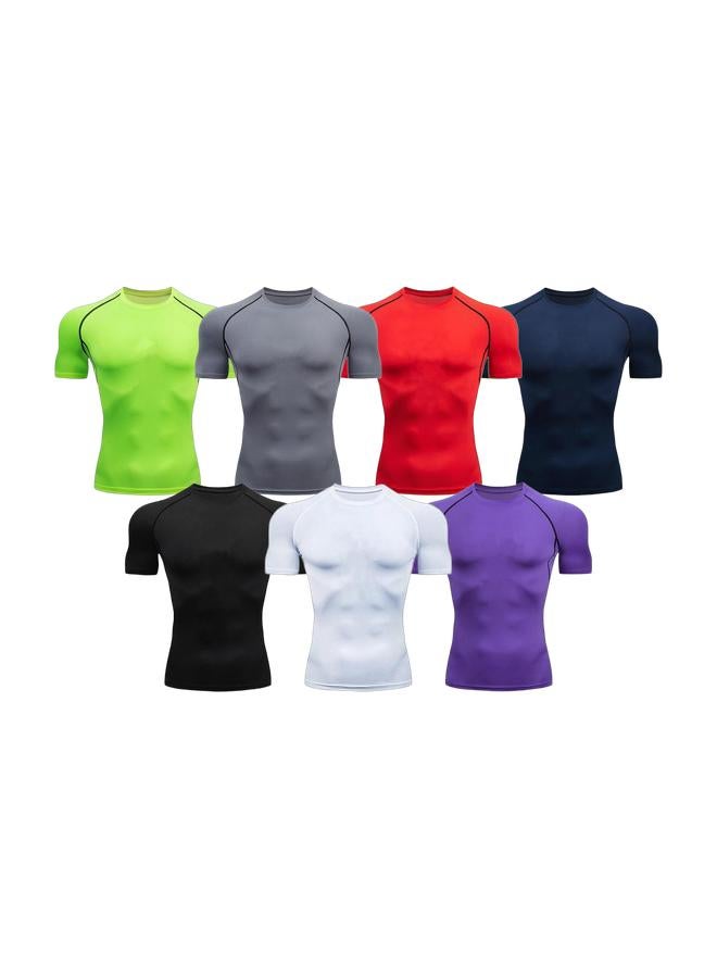 7 men's tight fitting shirts, short sleeved sports tops, cool and dry sports shirts, sports T-shirts in size S - Image 1