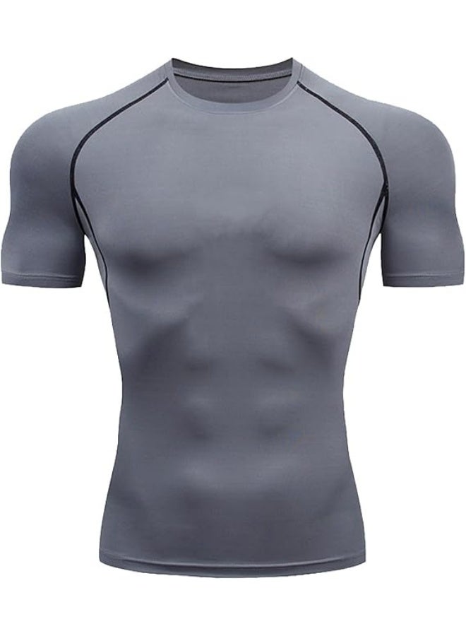 7 men's tight fitting shirts, short sleeved sports tops, cool and dry sports shirts, sports T-shirts in size S - Image 3