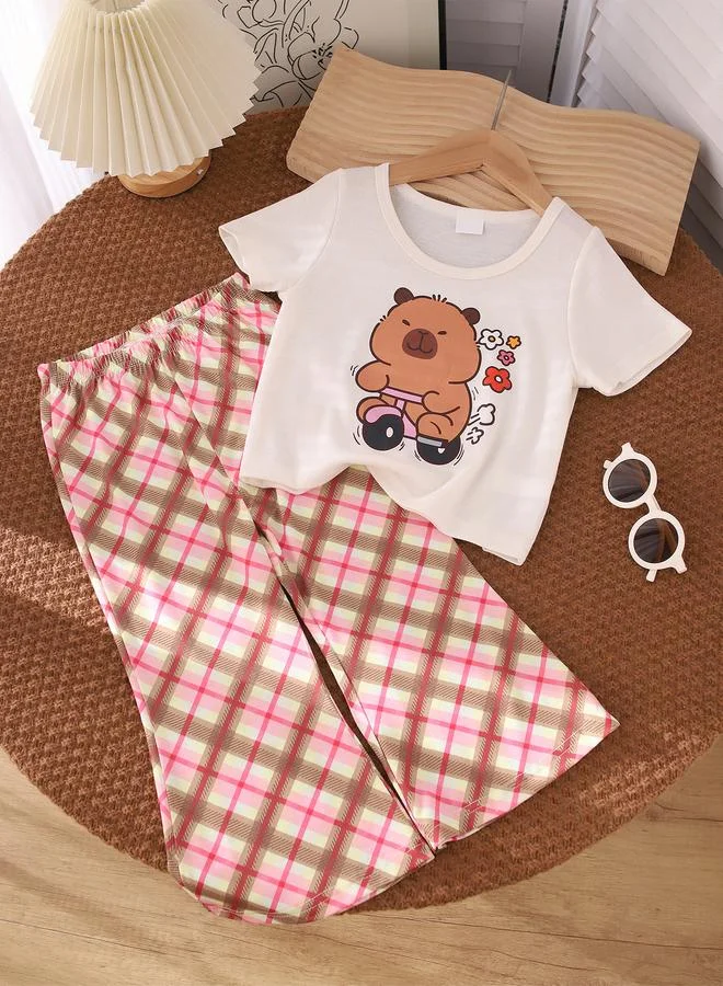 Take Two Girls Bear Graphic Print T-Shirt and Pants Co-Ords