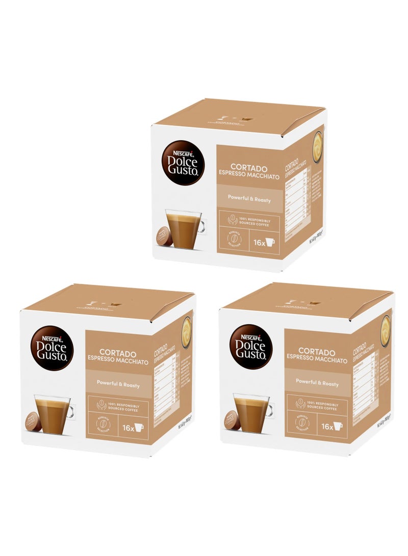 دولسي قوستو كبسولات قهوة كورتادو إسبريسو ماكياتو، قوية ومحمصة، 16 كبسولة، عبوة من 3 قطع