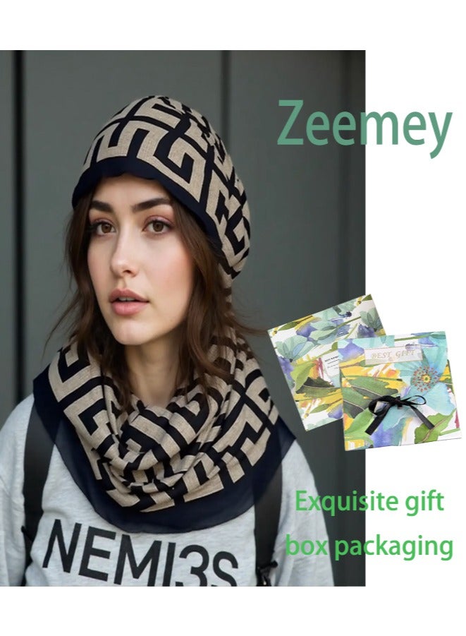 Zeemey Women's fashionable geometric pattern scarf, black and brown color combination is classic and generous, large size design, light texture, can be used as a shawl, adding a sense of luxury to the outfit. - Image 1