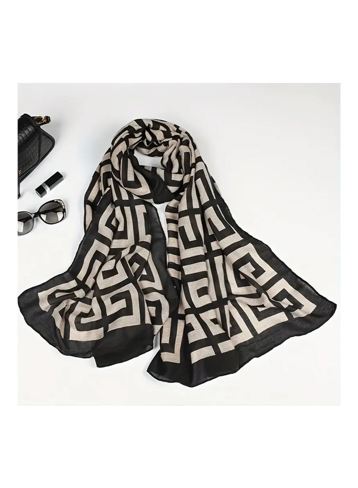 Zeemey Women's fashionable geometric pattern scarf, black and brown color combination is classic and generous, large size design, light texture, can be used as a shawl, adding a sense of luxury to the outfit. - Image 3