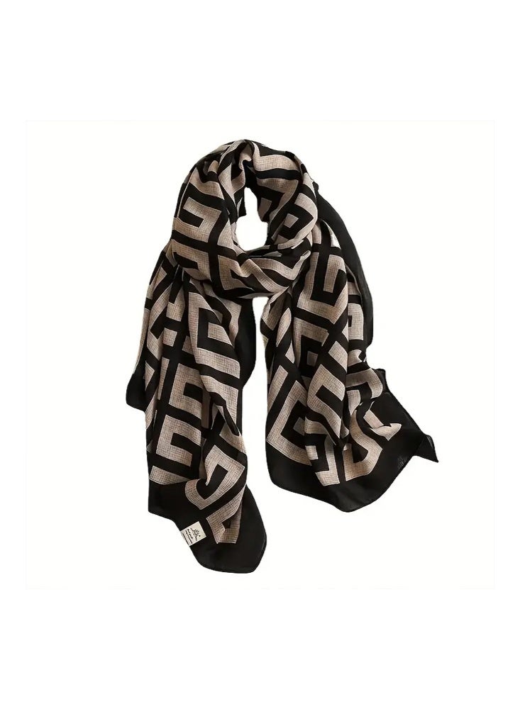 Zeemey Women's fashionable geometric pattern scarf, black and brown color combination is classic and generous, large size design, light texture, can be used as a shawl, adding a sense of luxury to the outfit. - Image 5