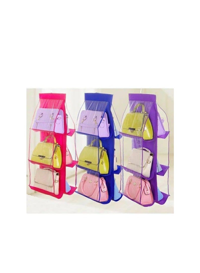 Hanging Bag Organizer, Handbag Storage Hanger and Organizer 6 Pockets Fabric Hanging Handbag Organizer, Closet Hanger, Clutch Handbag Storage for Women and Ladies, (3 Pack) - Image 2