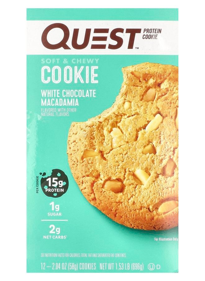 QUEST NUTRITION - Protein Cookie White Chocolate Macadamia 12 Cookies 2.04 oz (58 g) Each - Image 1