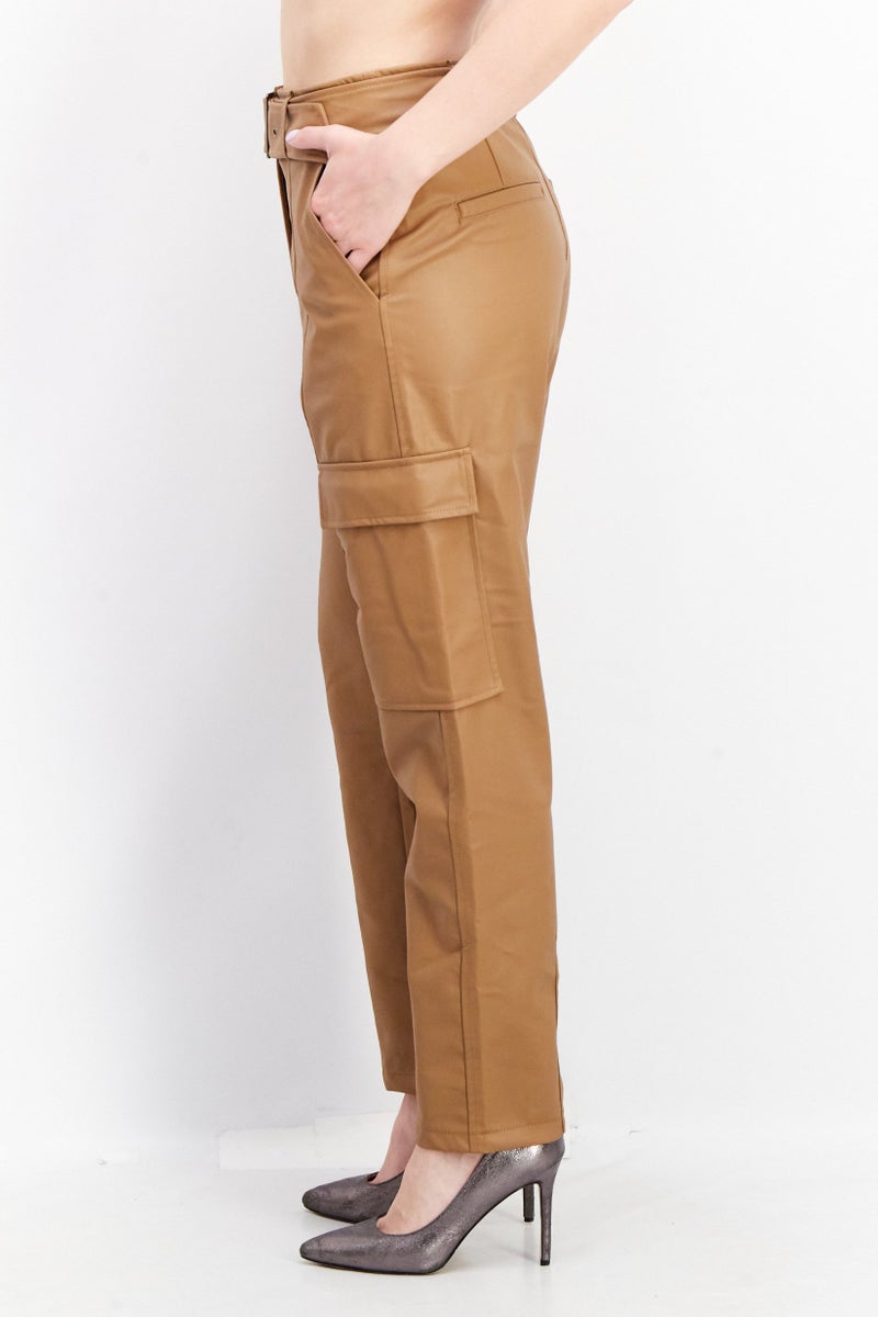 ESPRIT Women Regular Leg Belted Cargo Pocket Pants, Brown - Image 3