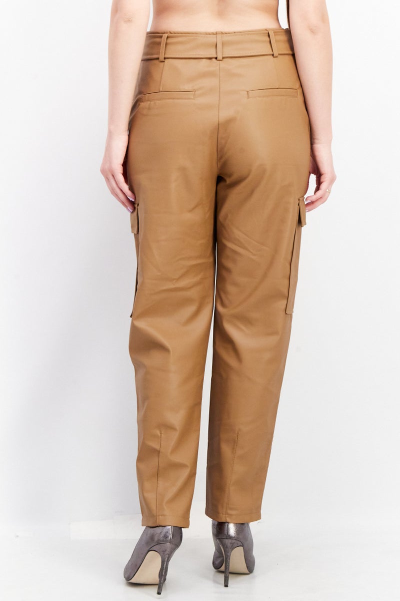 ESPRIT Women Regular Leg Belted Cargo Pocket Pants, Brown - Image 4