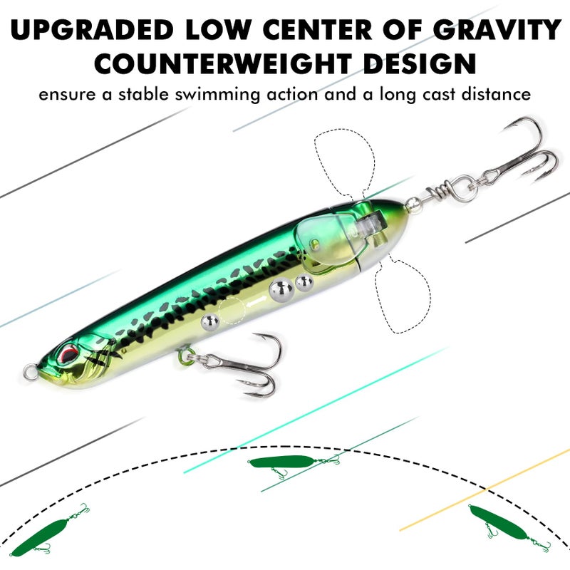TRUSCEND Top Water Pencil Fishing Lures with Double Floating Rotating Tail, Surface Pencil Popper, Long Cast Premium Bass Bait with Rattle, Fishing Teasers Swimbaits for Freshwater Saltwater - Image 4