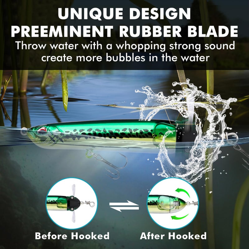 TRUSCEND Top Water Pencil Fishing Lures with Double Floating Rotating Tail, Surface Pencil Popper, Long Cast Premium Bass Bait with Rattle, Fishing Teasers Swimbaits for Freshwater Saltwater - Image 3