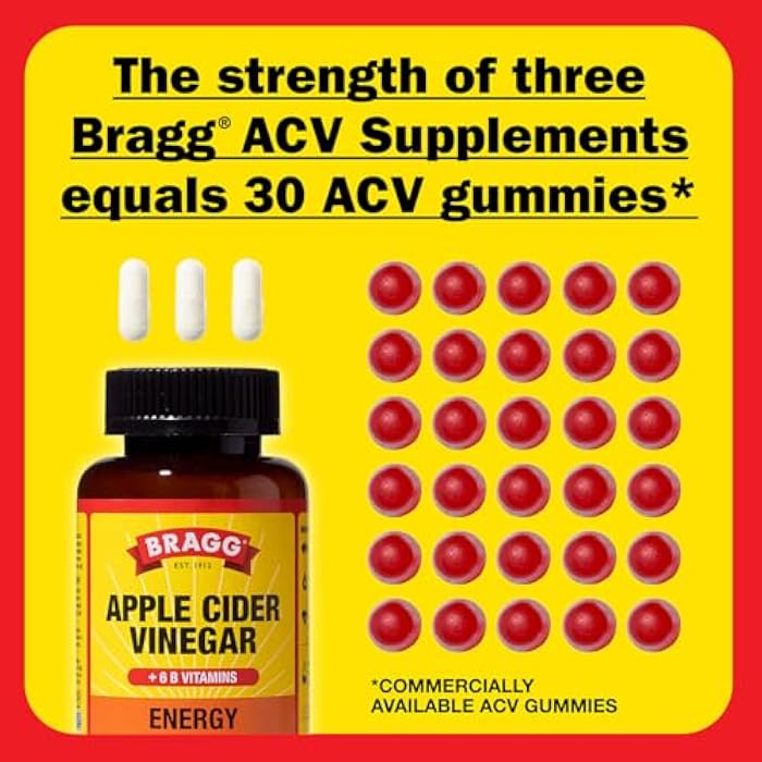 Bragg Energy Apple Cider Vinegar Capsules with B-12 Vitamins - 90 Capsules - Weight Management - Non-GMO, Vegan, Gluten Free, No Sugar - Helps Generate Energy at Cellular Level for Men and Women - Image 4