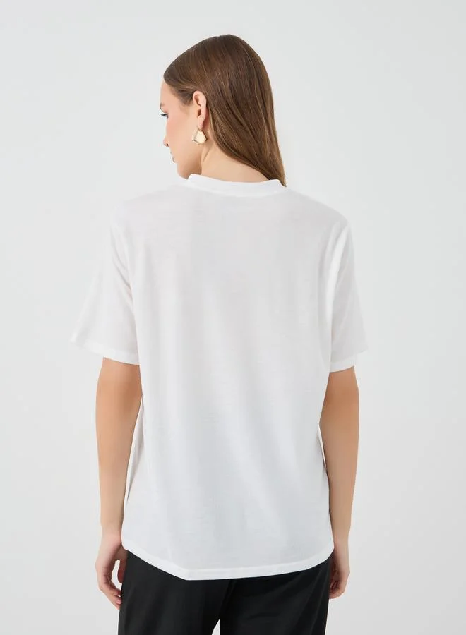 Take Two Take Two Embroidered Detail Round Neck T-Shirt