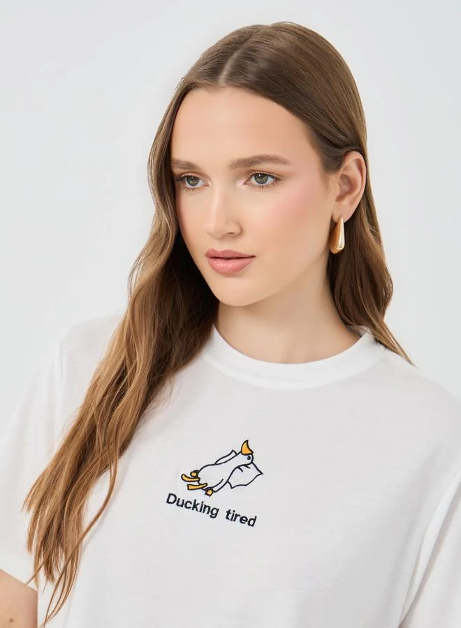 Take Two Take Two Embroidered Detail Round Neck T-Shirt