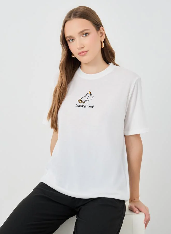Take Two Take Two Embroidered Detail Round Neck T-Shirt