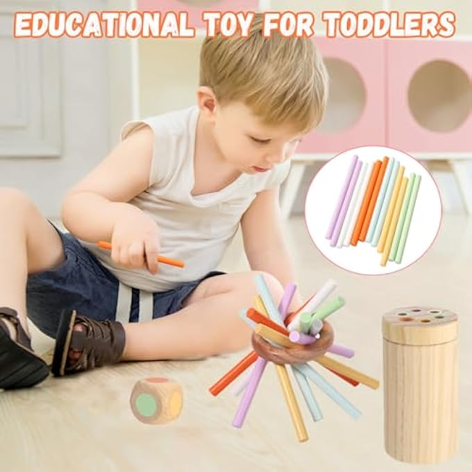 MONTESSORI WOODEN TOYS FOR KIDS - COLOR SHAPE SORTING, BALANCING STICKS, STACKING & COLOR MATCHING TOYS (WHITE) - Image 5