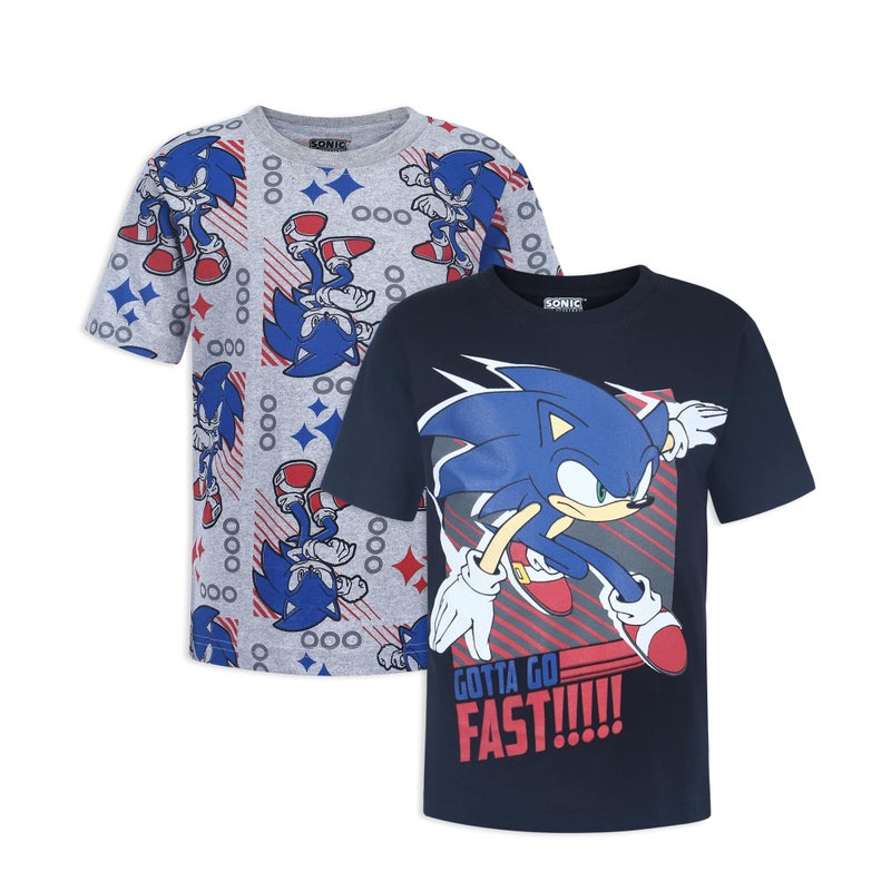 SEGA Sonic The Hedgehog Boys 2 Pack Short Sleeve T-Shirts for Little and Big Kids Black/Grey - Image 1