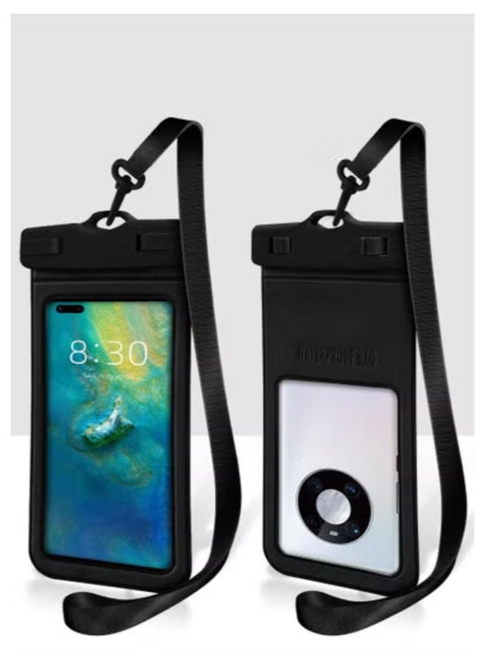 2-Piece Touch Screen Waterproof Bag Cover Waterproof Phone Bag Universal Ipx8 Ip15 Waterproof Phone Case With Hanging Rope Dry Bag 22cm * 11cm, Suitable For Beach, Swimming, Black - Image 1