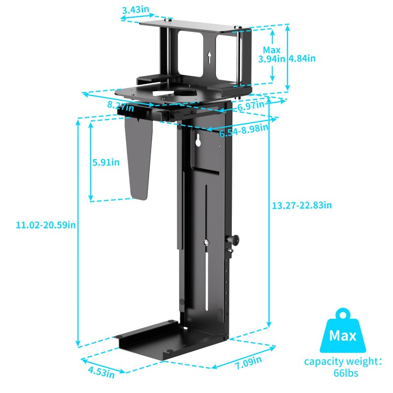 Pholiten Under Desk CPU Mount,Universal Desk Leg CPU Mount,3.94 to 11.61 inch Wide Computer Case CPU Hanger Holder,Table Beam CPU Mount Bracket Computer Tower Wall and Under Counter Holder - Image 2