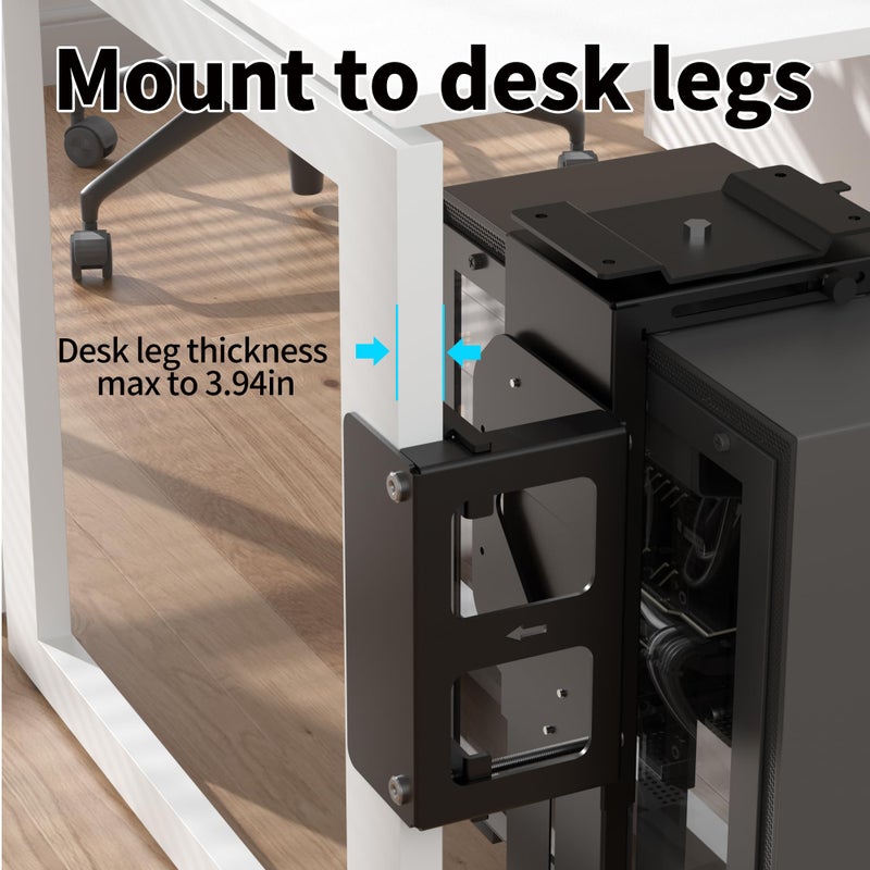Pholiten Under Desk CPU Mount,Universal Desk Leg CPU Mount,3.94 to 11.61 inch Wide Computer Case CPU Hanger Holder,Table Beam CPU Mount Bracket Computer Tower Wall and Under Counter Holder - Image 4