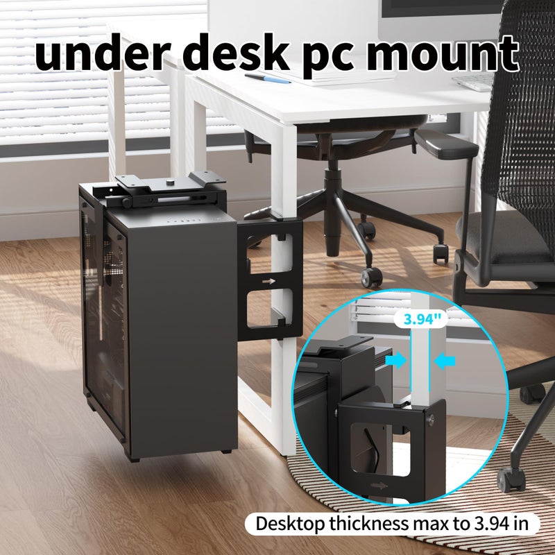 Pholiten Under Desk CPU Mount,Universal Desk Leg CPU Mount,3.94 to 11.61 inch Wide Computer Case CPU Hanger Holder,Table Beam CPU Mount Bracket Computer Tower Wall and Under Counter Holder - Image 3