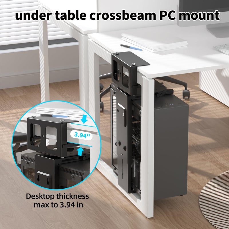 Pholiten Under Desk CPU Mount,Universal Desk Leg CPU Mount,3.94 to 11.61 inch Wide Computer Case CPU Hanger Holder,Table Beam CPU Mount Bracket Computer Tower Wall and Under Counter Holder - Image 5