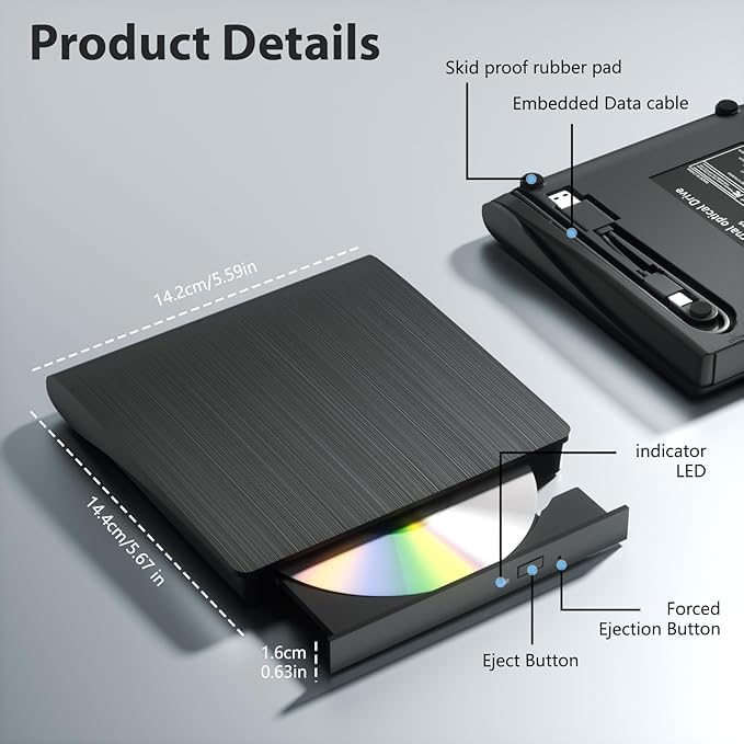 Wefly External USB 3.0 Portable Slim CD/DVD-ROM +-R-R-RW Burner Writer for Laptop Desktop Notebook Windows and Mac OS (Black) - Image 5