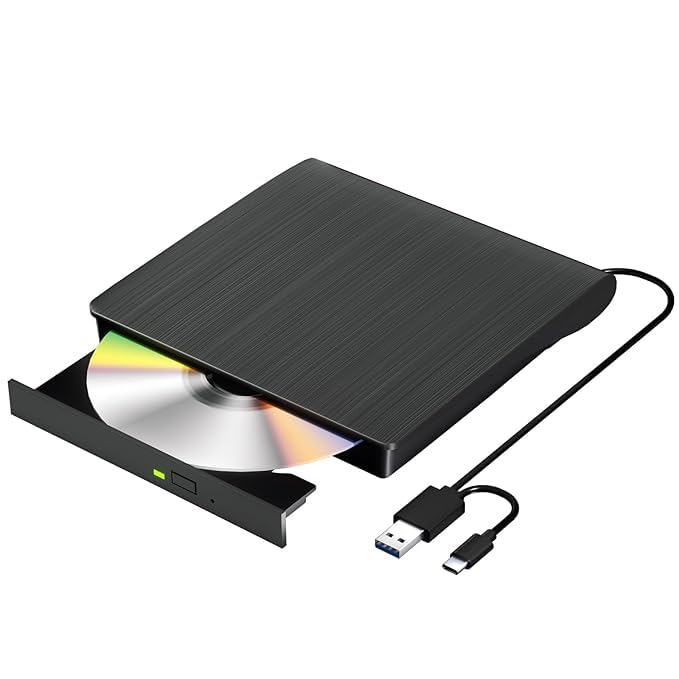 Wefly External USB 3.0 Portable Slim CD/DVD-ROM +-R-R-RW Burner Writer for Laptop Desktop Notebook Windows and Mac OS (Black) - Image 1