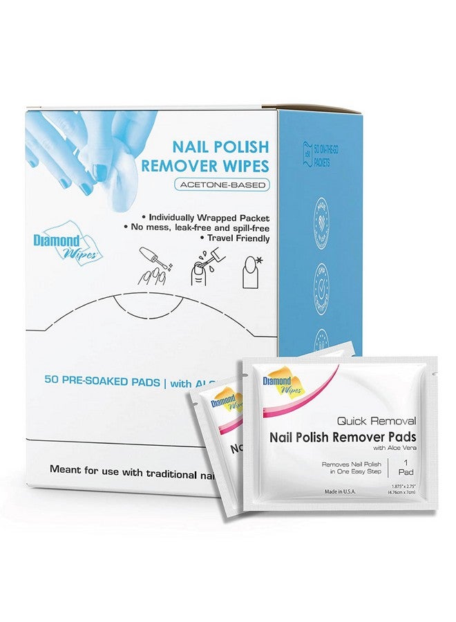 Diamond Wipes Diamond Wipes Nail Polish Remover Wipes with Aloe Vera, Acetone Nail Polish Remover Pads, 50 Individually Wrapped Nail Polish Wipes - Image 1