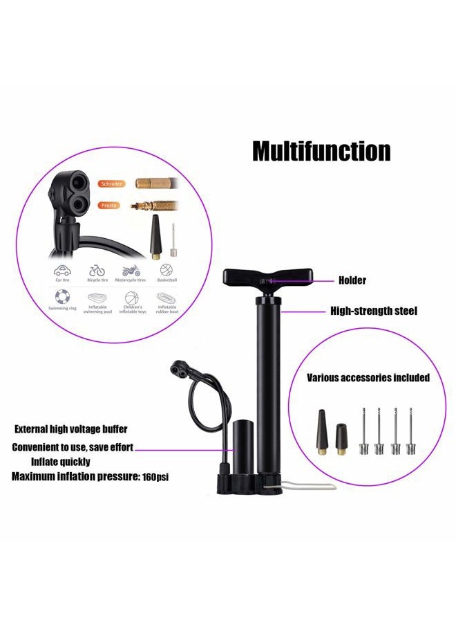VIMILOLO Bike Pump Portable, Ball Pump Inflator Bicycle Floor Pump with high Pressure Buffer Easiest use with Both Presta and Schrader Bicycle Pump Valves-160Psi Max - Image 3