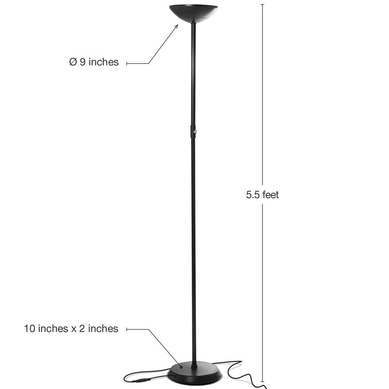 Brightech SkyLite LED Floor lamp, Torchiere Super Bright Floor Lamp for Living Rooms & Offices - 3 Way Dimmable Tall Torch Lamp, High Lumen Standing Pole Lamp for Bedroom Reading - Black - Image 2