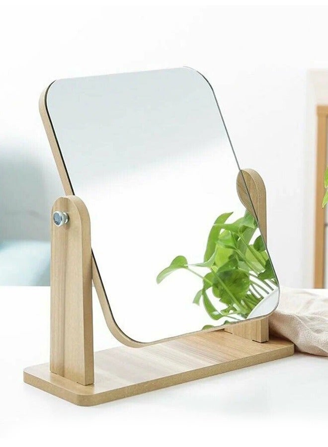 Vanity Mirror, 360° Rotating Make-up Mirror, Portable Wooden Make-up Mirror, Suitable for Offices, Homes, Dormitories - Image 1