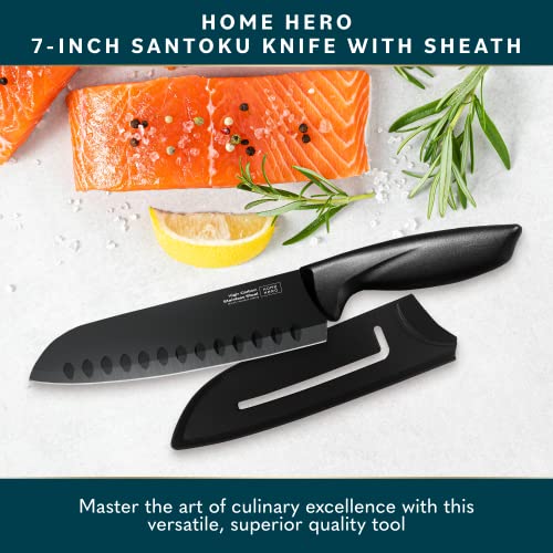 HomeHero Home Hero 2 Pcs Santoku Knife with Sheath - High Carbon Stainless Steel Chopping Knife with Ergonomic Handle - Razor-Sharp Multi-Purpose Kitchen Knife for Chopping Vegetable and Cooking (Black) - Image 2