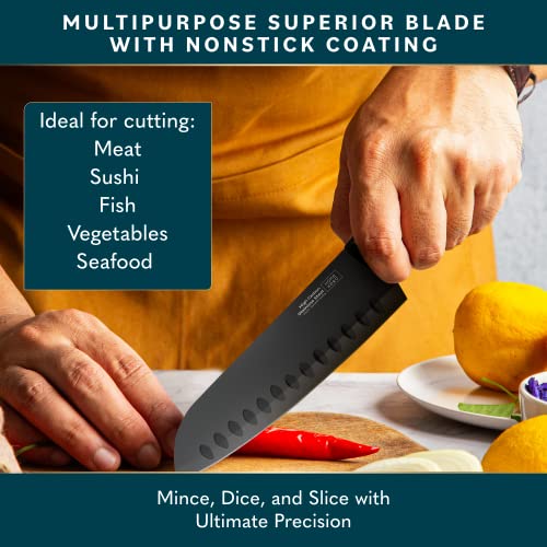 HomeHero Home Hero 2 Pcs Santoku Knife with Sheath - High Carbon Stainless Steel Chopping Knife with Ergonomic Handle - Razor-Sharp Multi-Purpose Kitchen Knife for Chopping Vegetable and Cooking (Black) - Image 3