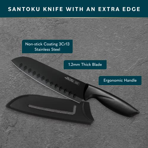 HomeHero Home Hero 2 Pcs Santoku Knife with Sheath - High Carbon Stainless Steel Chopping Knife with Ergonomic Handle - Razor-Sharp Multi-Purpose Kitchen Knife for Chopping Vegetable and Cooking (Black) - Image 4