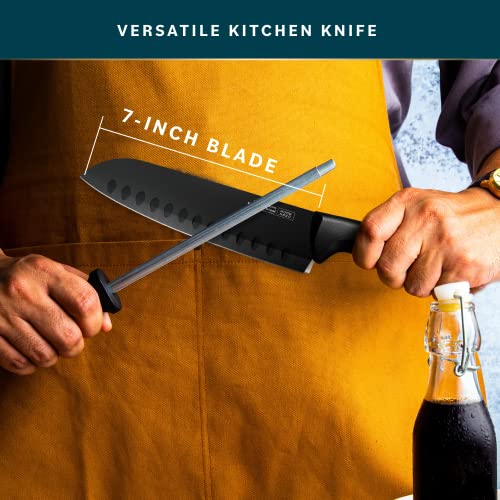 HomeHero Home Hero 2 Pcs Santoku Knife with Sheath - High Carbon Stainless Steel Chopping Knife with Ergonomic Handle - Razor-Sharp Multi-Purpose Kitchen Knife for Chopping Vegetable and Cooking (Black) - Image 5